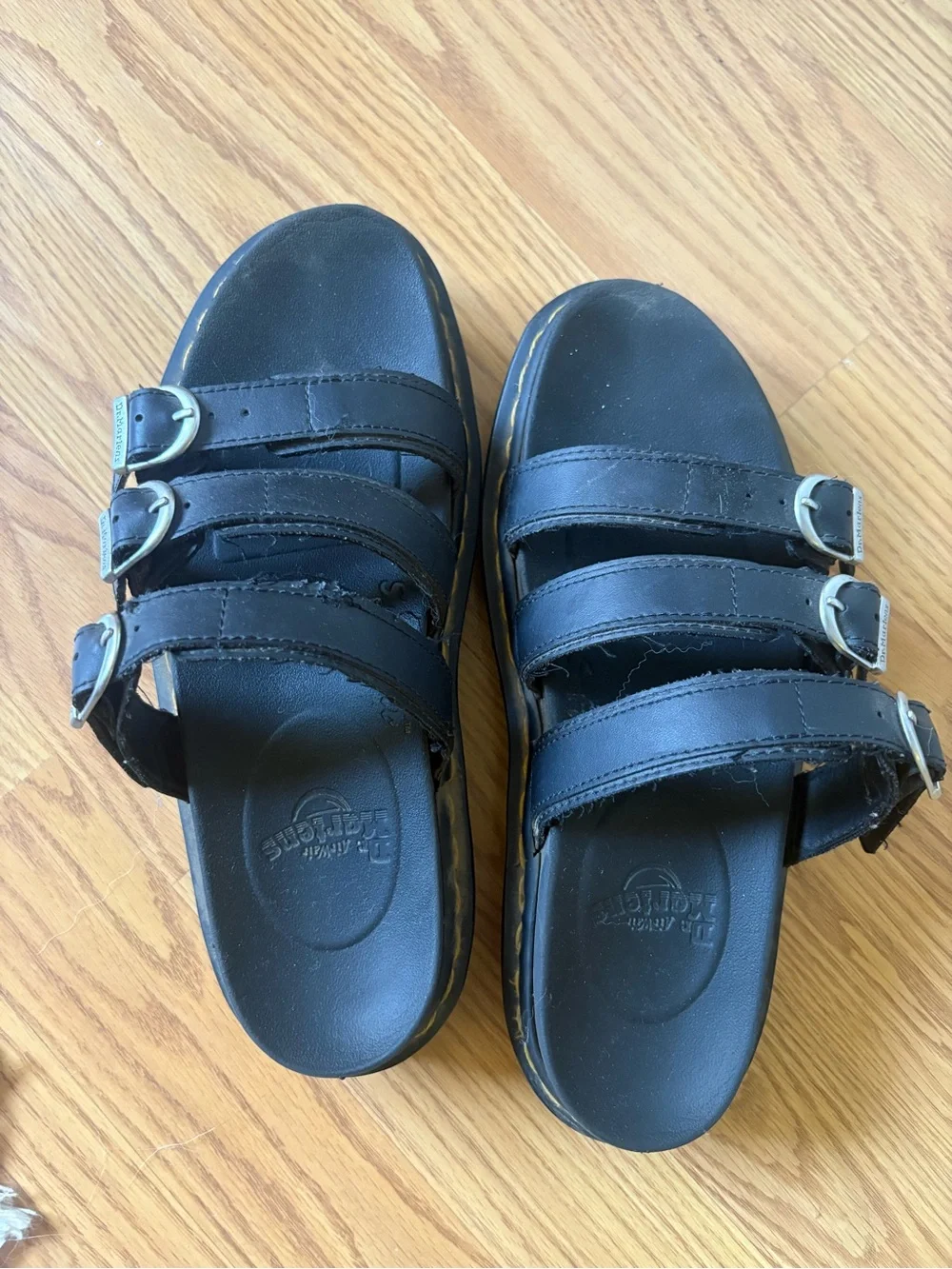 Dr. Martens Black Triple-Buckle Platform Slide Sandals
